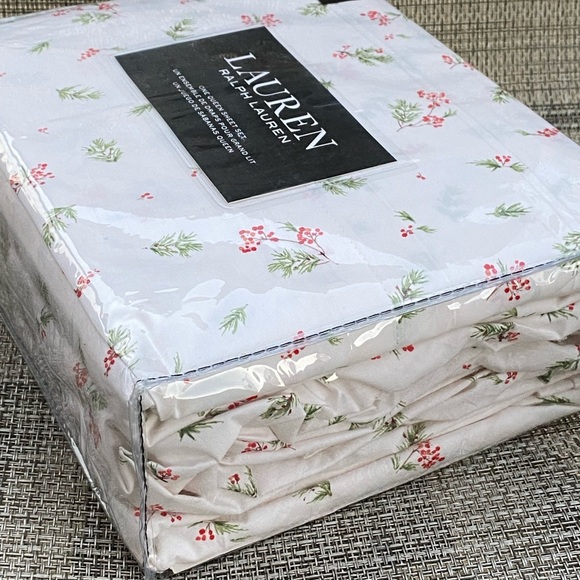 Lauren Ralph Lauren Red Green White Forest Holiday Cotton QUEEN Sheet Set 4pc - Picture 7 of 12